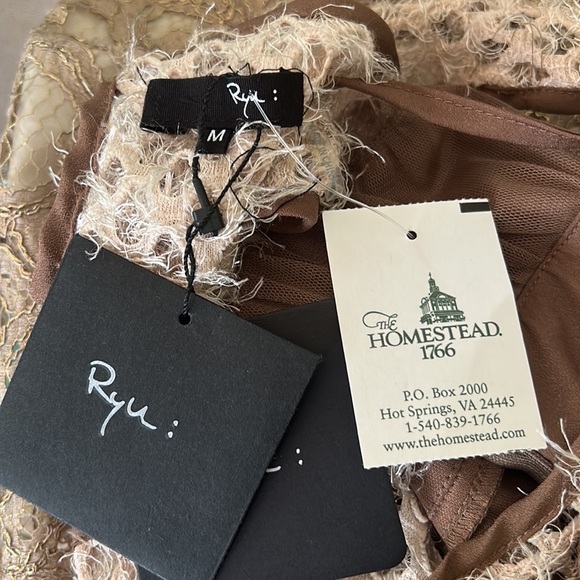 NWT Ryu Anthro Brown Tulle Crochet Knitted Floral Rosette Tie Cutout Dress - M - Picture 10 of 13